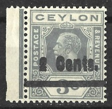CEYLON KGV 1926 2c ON 3c SLATE-GRAY DOUBLE SURCHARGE MINT
