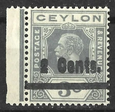 CEYLON KGV 1926 2c ON 3c SLATE-GRAY DOUBLE SURCHARGE MINT