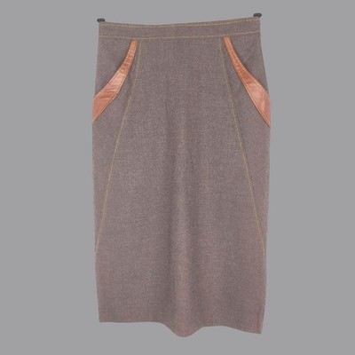 Vintage 70s Western Brown Skirt X Small Pencil Bellows Brut