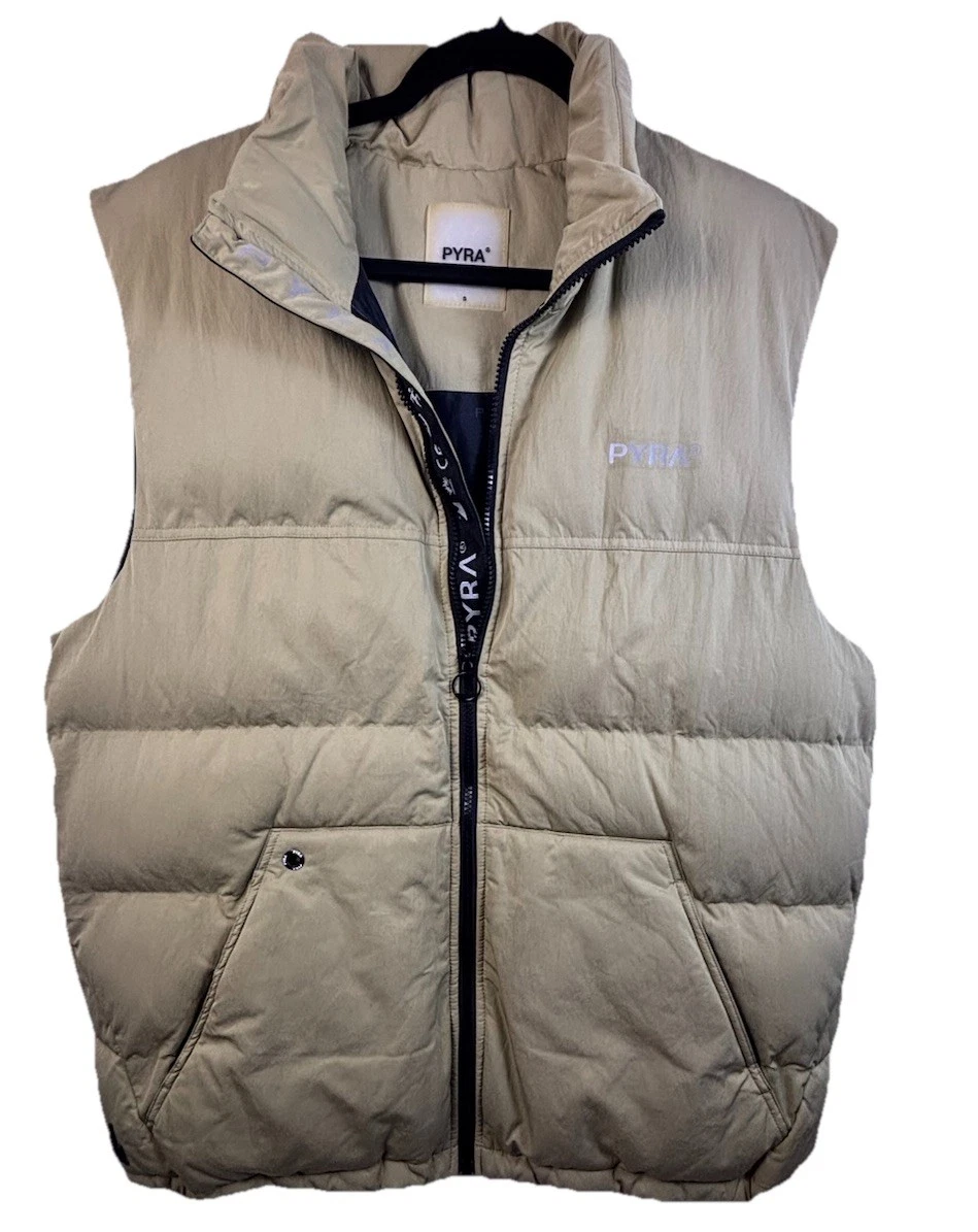 Pyra Designer Men’s Sleeveless Puffa Vest in Light Olive Size Small