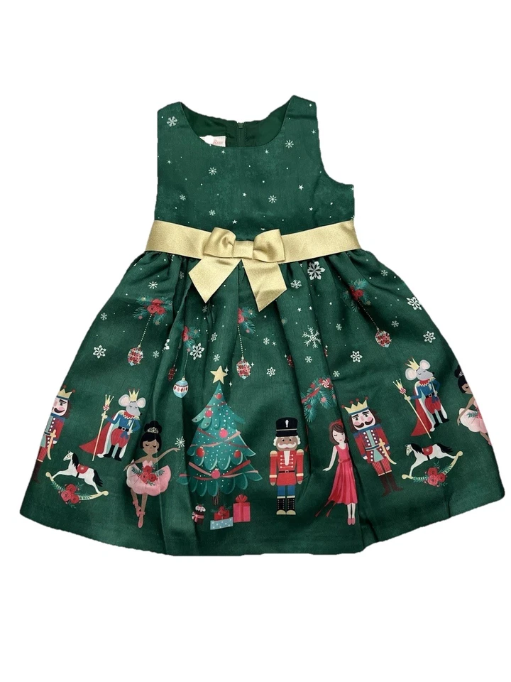 Bonnie Jean Shantung Christmas Dress Nutcracker Green Velvet Baby Girls 3T NWT - Image 3 of 4