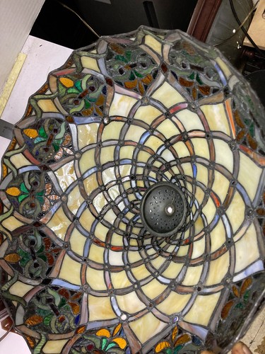 Table Lamp Stained Glass style resin  Vintage H22”W15” - Picture 7 of 9