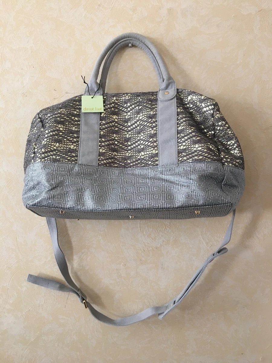 deux lux Weekender Travel Bag Sequined Embroidered Canvas $248 Retail NWT  grey