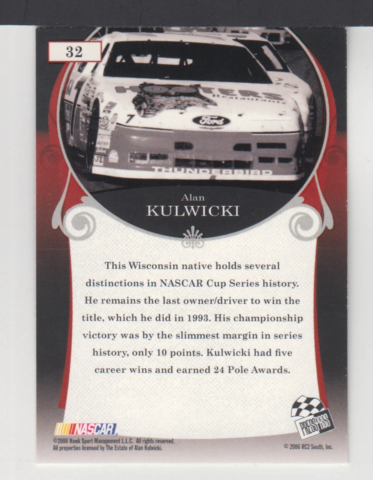 ALAN KULWICKI : 2006 - PRESS PASS LEGEND - CARD No. # 32 - Image 2 of 2