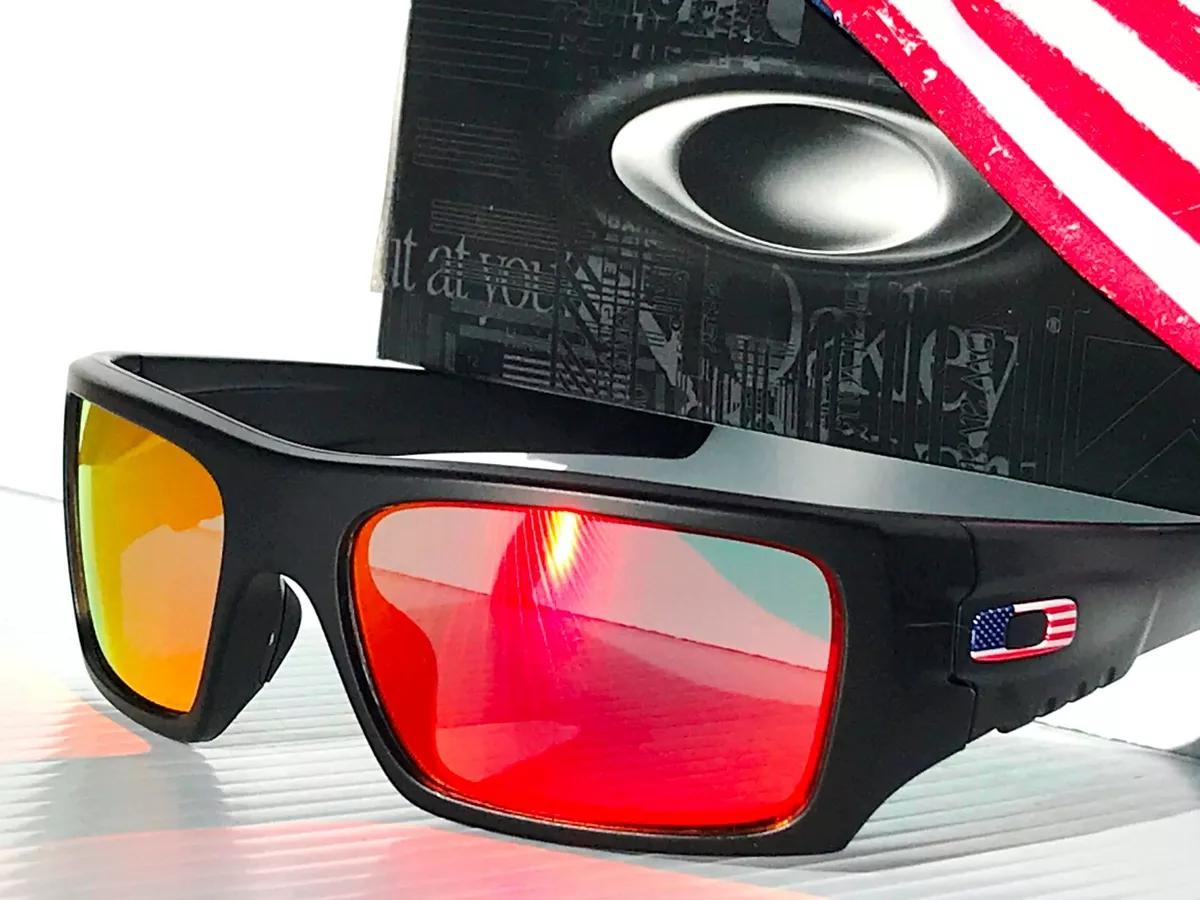 NEW Oakley Det Cord Black Matte USA Flag POLARIZED Galaxy Ruby Sunglass  9253-11