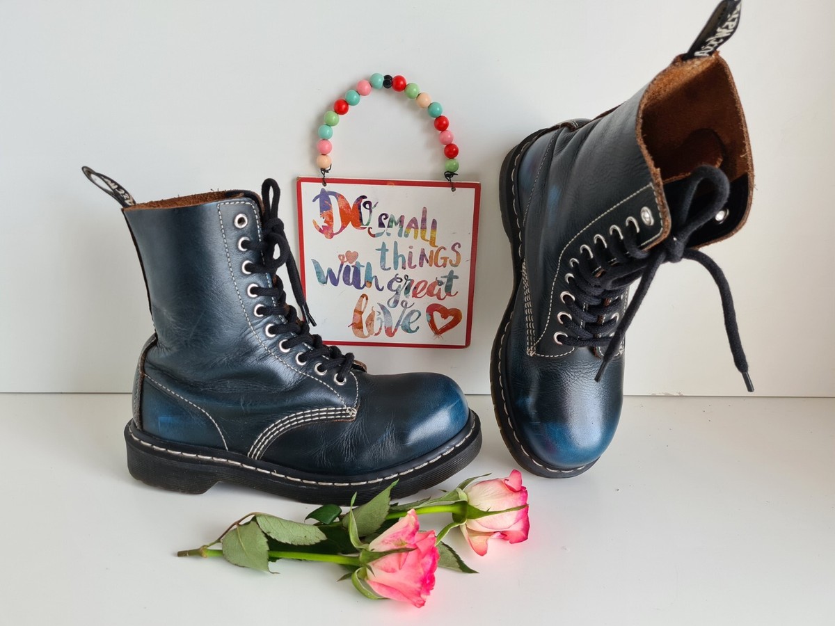 Dr Doc Martens 1490 1919 10 hole metal toe black blue acid Dr Doc Martens 1490 1919 10 hole metal toe black blue acid