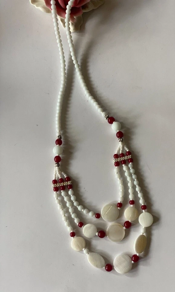 Collie Halskette Edelstein echt Perlmutt und Karneol Edelsteinkette Kette - Bild 2 von 4