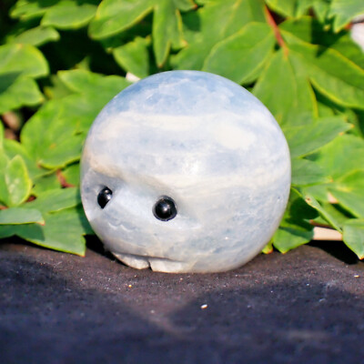 2.3'' Celestite Sphere Engraved Animal Smile Face Crystal Ball Healing Angel Gems