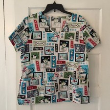 Scrub Top Women's Large, Snowmen, Bears, Winter, White