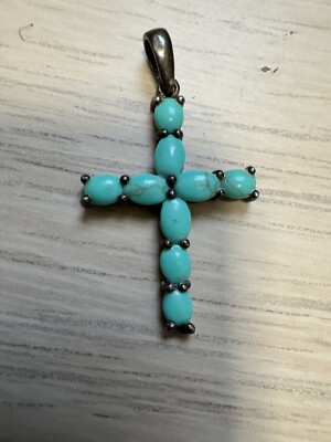 Vintage Native American Sterling And Turquoise Cross Pendant 