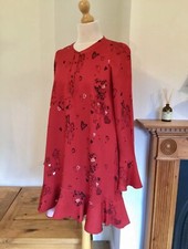 Zara Red Comic Printed Bell Sleeve Mini Dress Size S UK 8 BNWT