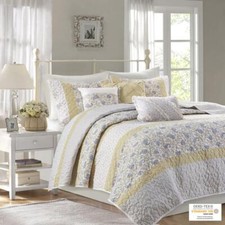 NIP Madison Park Dawn 6 Piece Yellow Floral Full/Queen Coverlet Set