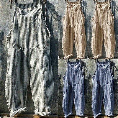 Dungarees Striped Baggy Womens Casual 