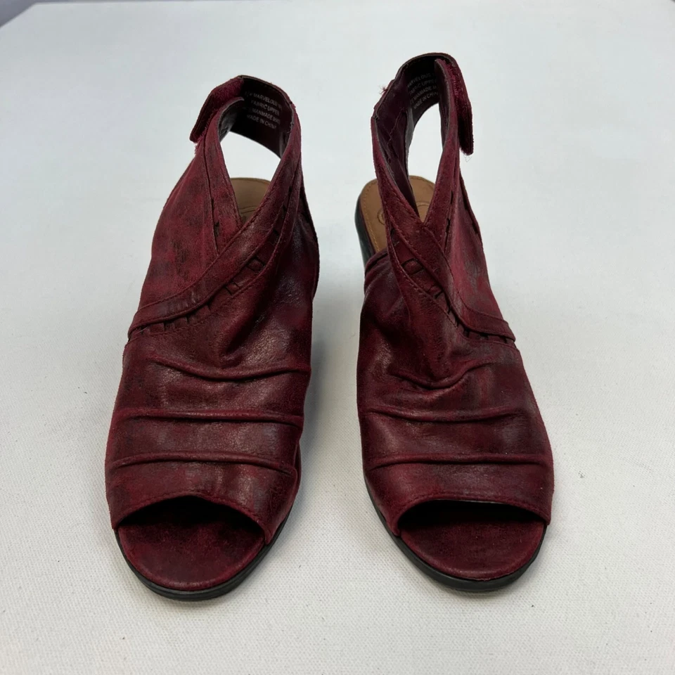 Botines de tacón Madeline para mujer punta abierta borgoña/negro talla 6,5 M Foto 3 de 4