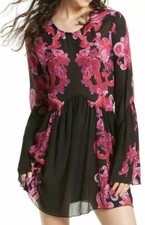 Intimately Free People Black & Pink Floral Symphony Smock Dress, Size S