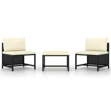 3 Piece Patio Sofa Set with Cushions Black Poly Rattan vidaXL