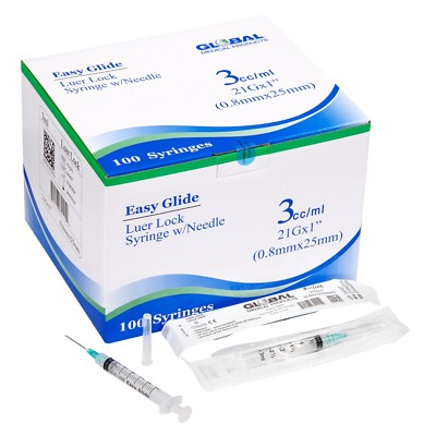 3Ml/Cc 21g x 1'' Lab Use Only - Global Medical Products -Sealed (Box Of 100)