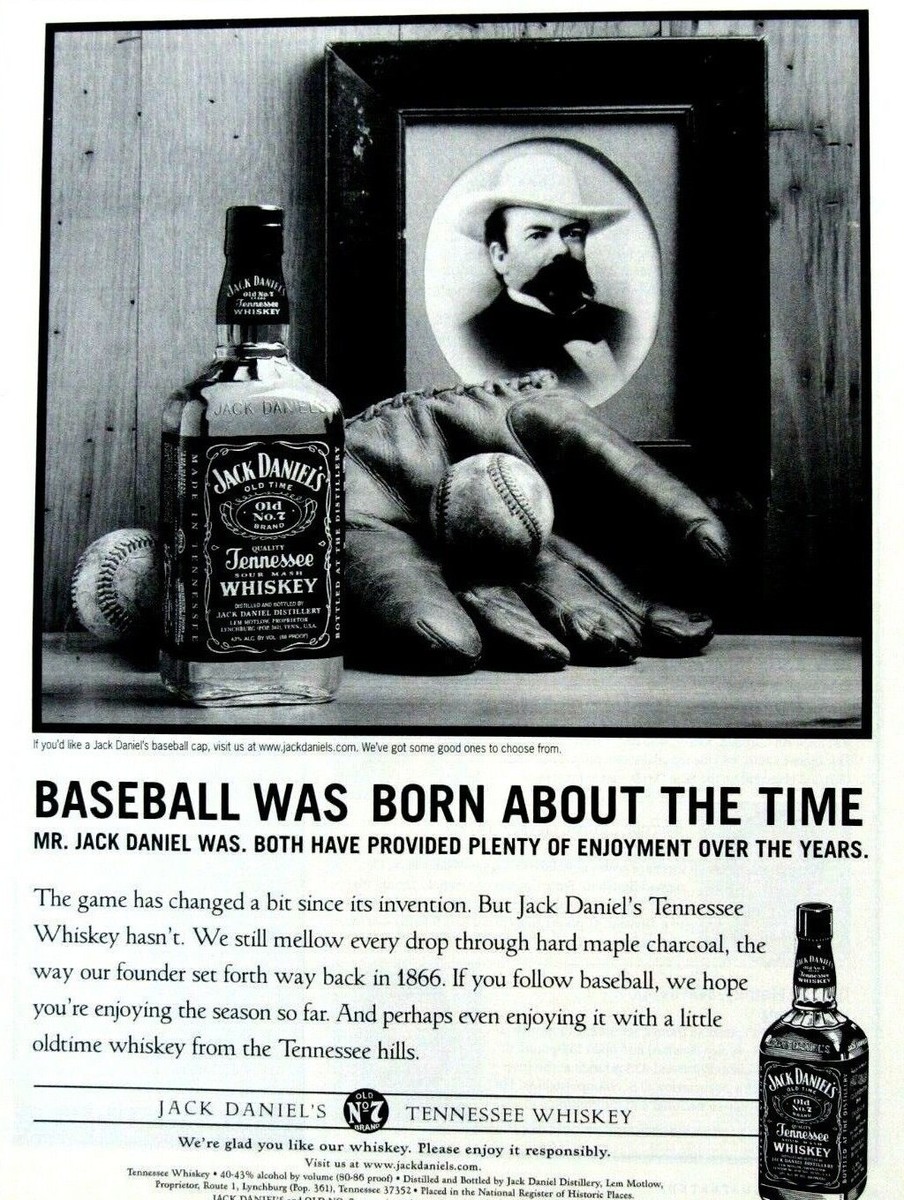 Jack Daniel's Mr. Jack Vintage Baseball B&W Original Print Ad 8.5 Jack Daniel's Mr. Jack Vintage Baseball B&W Original Print Ad 8.5