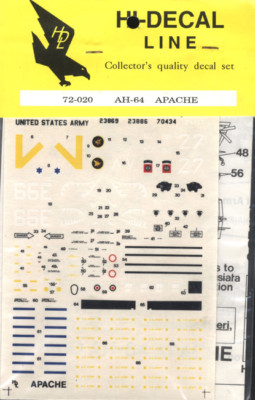 Hi-Decal Line 72-020, AH-64 Apache 1:72 Modellbau Abziehbild