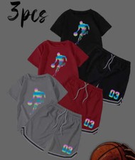 6-Piece Boys' Short Sleeve T-Shirt  Drawstring Shorts Set with Reflective Athle