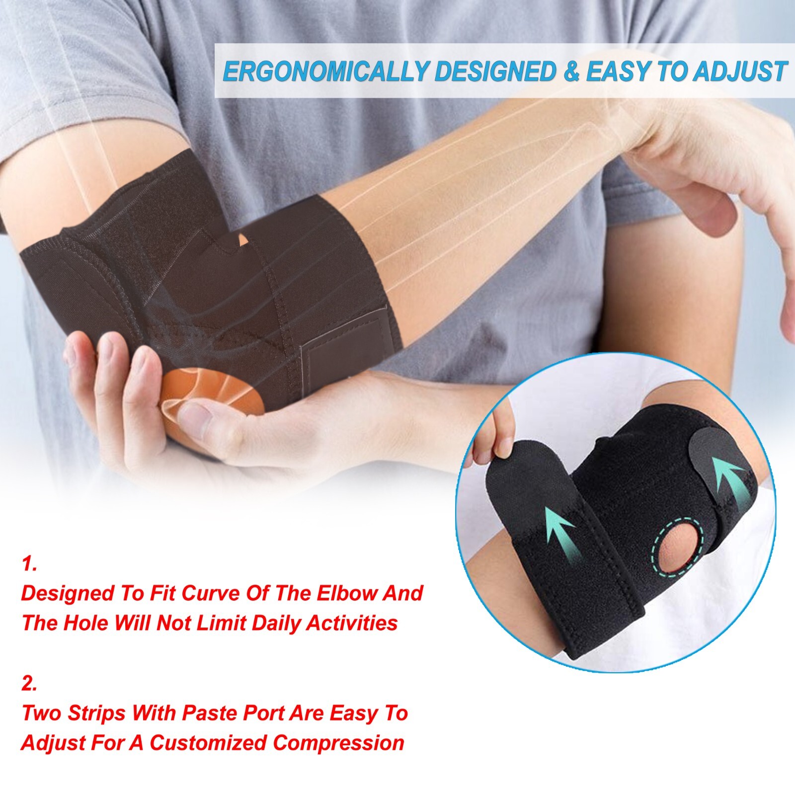 Elbow Brace Golfer Compression Arthritis Pain Gym Support Easy Fit Arm