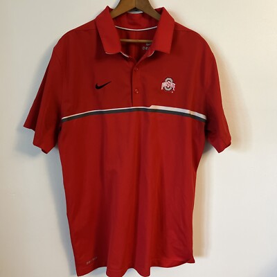 Nike Dri Fit Collared Ohio State Golf Shirt Polo Button Breathable Patch  Logo