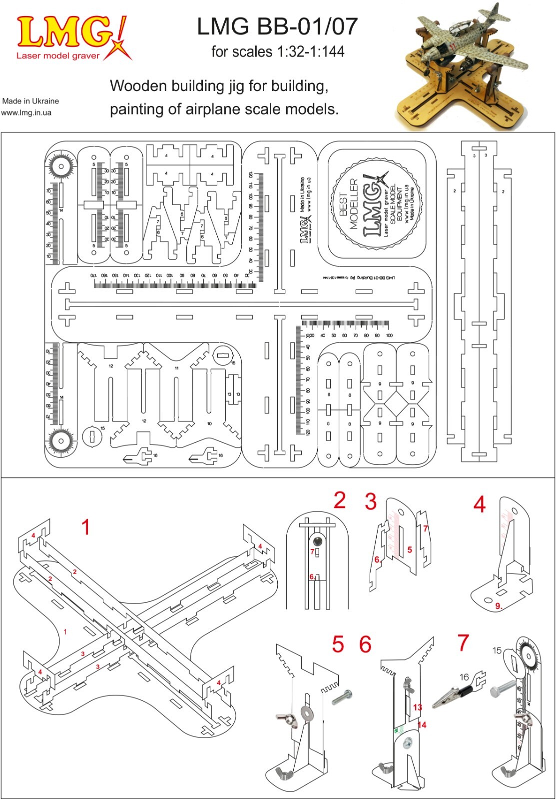 Airplane Building Berth Jig Scale 1/144, 1/72, 1/48, 1/32 for Plastic