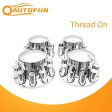 Semi Truck Rear 33mm Chrome Wheel Axle Covers w/ Hub Caps Lug Nuts Set of 4