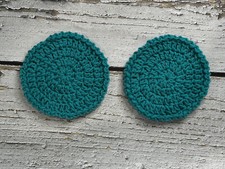 Handmade Crafted Crochet Coasters Set of 2 Teal Boho Syle