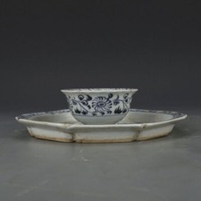 6.5" Chinese Yuan Blue-and-white Porcelain Flower Branch Animal Phoenix Tea Set