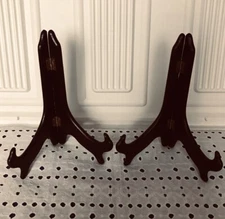Set Of 2 Dark Wood 8” Folding Plate Display Racks, Excellent Condition