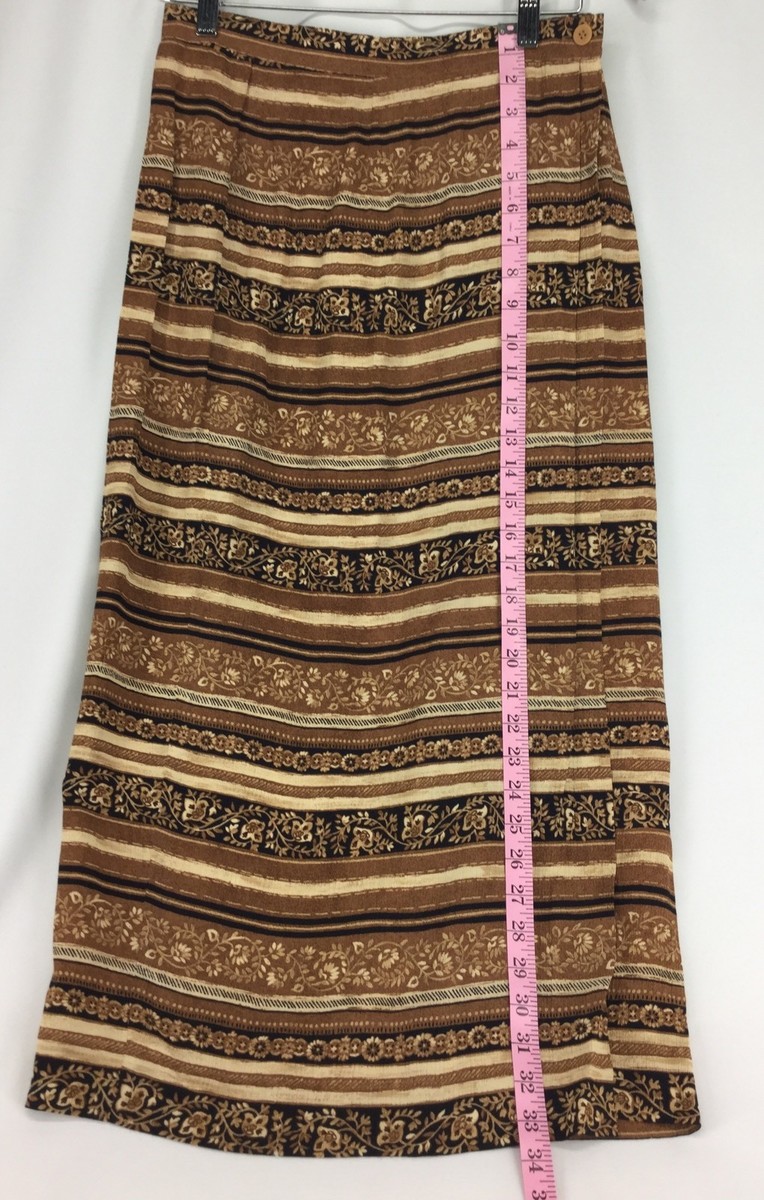 Rena Rowan Earth Tone Floral Striped Lined Skirt Womens Size 6