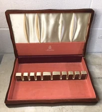 Vintage Tradition Wooden Silverware Flatware Storage Chest Box Pink Interior