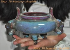 6.6'' Ancient dynasty Jun kiln porcelain beast head statue Incense burner censer