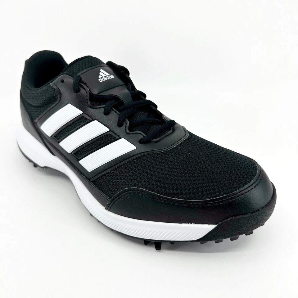 Zapatos de golf Adidas Tech Response 2.0 negros blancos para hombre con púas de goma EE9122 Foto 2 de 4
