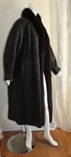 Gb New York -sz L Xl 1x Black Coated Long Fox Fur Leather Stroller Coat Dero