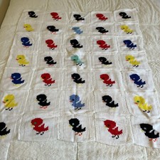 New Handmade Chicks Afghan Baby Lap Granny Square 39" Wide x 43" Long