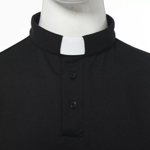 T-Shirt Herren Klerus Poloshirt Priester Vikar Pastor Tops mit Kleriker Tab Kragen - Bild 8 von 38