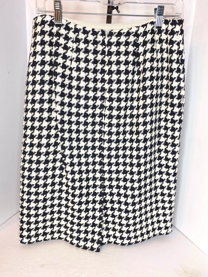 Юбка женская Dana Buchman размер 8 черная белая тканая гончая карандаш хлопок лен - Изображение 4 из 4