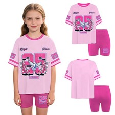 Kids Girls Outfit Daily Wear Sets T-shirt Tracksuit Short-sleeve 2-piece Sports