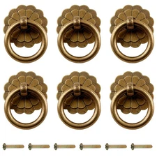 Zorfeter 6Pcs Antique Brass Ring Pulls Vintage Cabinet Small Ring Pulls Knobs...