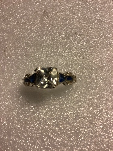 VINTAGE STERLING   SILVER 925  WHITE  TOPAZ   AND SAPPHIRE GEMSTONES RING