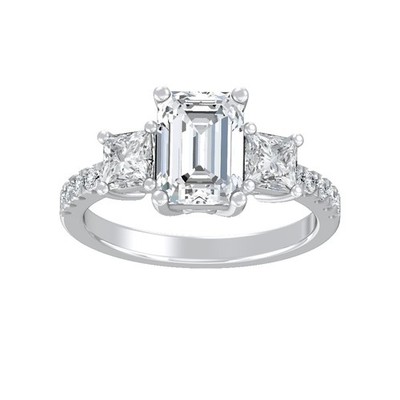 14k White Gold 3Ct Lab Grown Diamond Three-stone Ring Size 7 for Women