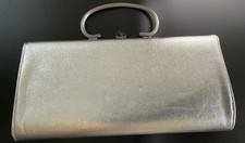 Vintage 1960s Silver Metallic Evening Clutch Top Handle Mod Cocktail Purse
