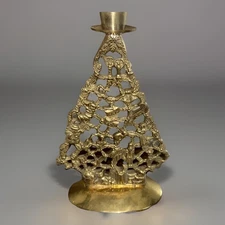 Solid Brass Metal Christmas Tree Candle Holder. 9.5”x5.5”