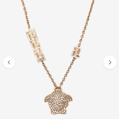 NEU Versace Kristall verziert La Medusa Anhänger Gold Halskette