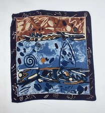 ABSTRACT women  s Pure Silk Artistic Fashionable Scarf In Blue 34"/32" EC