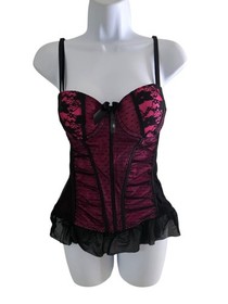 Women's Black Fuchsia Sexy Lingerie Corset Lace-up Sequins Black/Pink Size M 