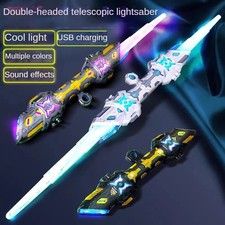 LED Laser Sword Dual Headed Retractable Lightsaber Sound USB Charging Kids Gift