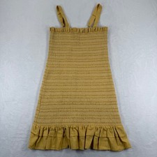 American Eagle Yellow Smocked Cotton Linen Ruffle Mini Dress Small 6477652458